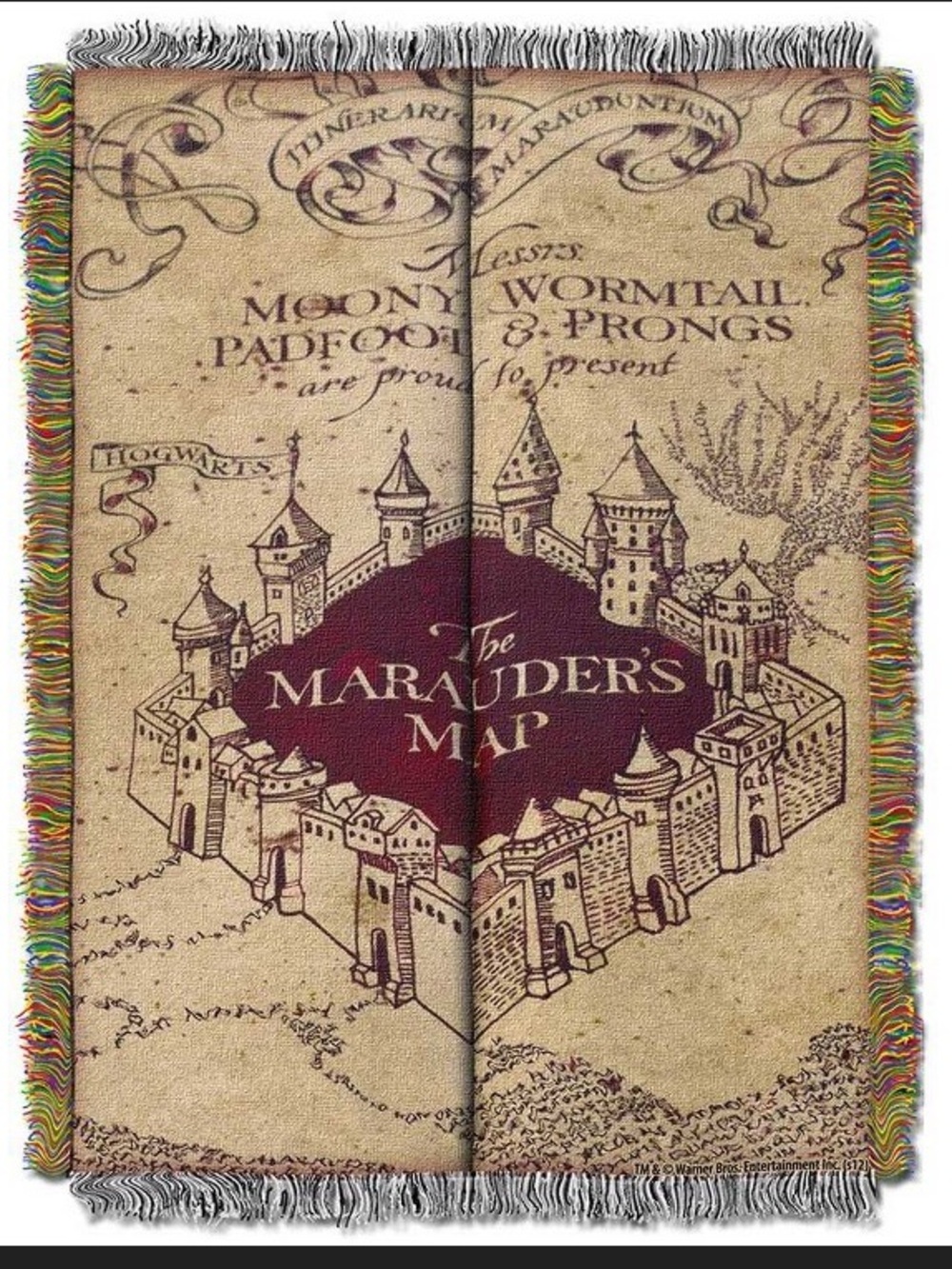Harry Potter Mauraders Map Woven throw tapestry blanket EUC 48"x60"